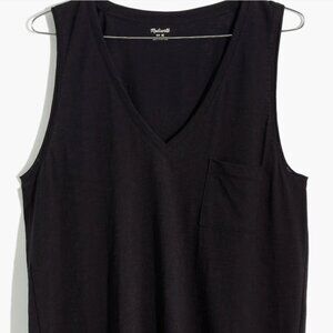 Madewell Whisper Cotton V-Neck Pocket Tank, sz XS, True Black